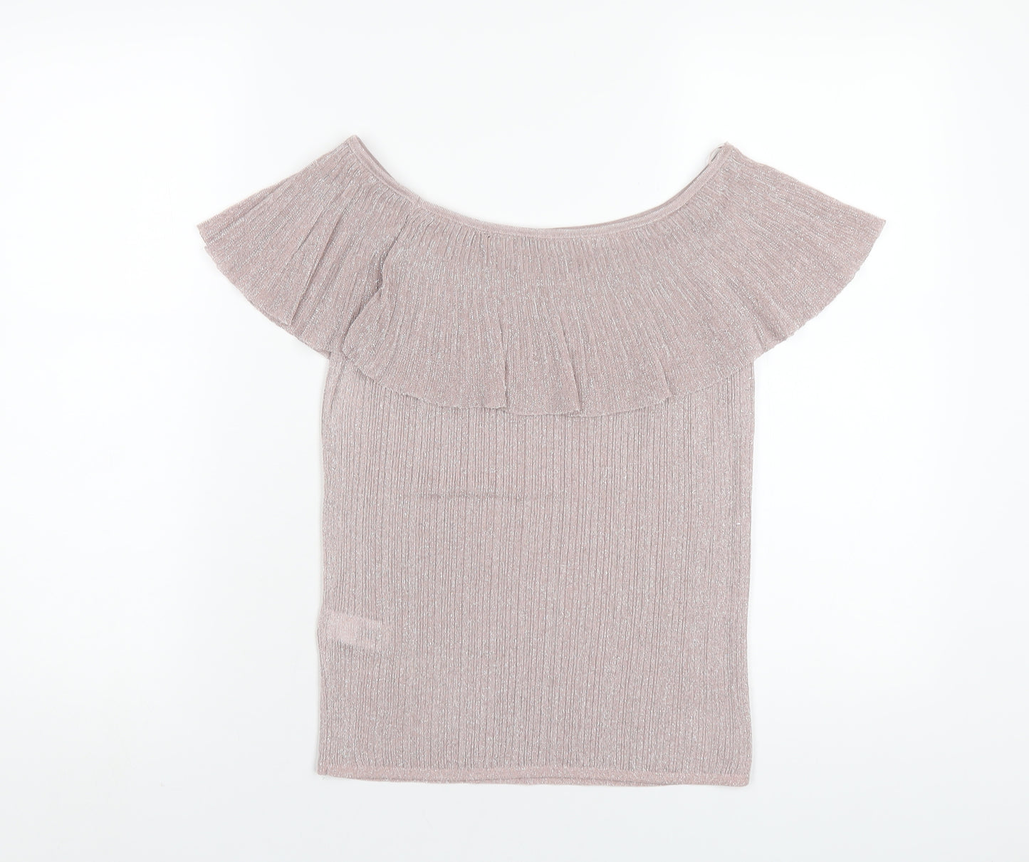 NEXT Womens Pink Polyester Basic T-Shirt Size 10 Off the Shoulder