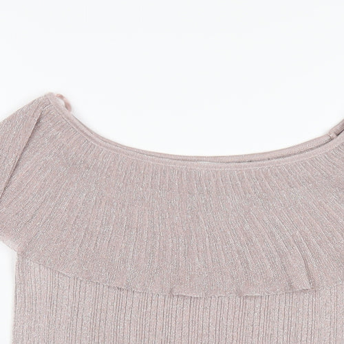 NEXT Womens Pink Polyester Basic T-Shirt Size 10 Off the Shoulder