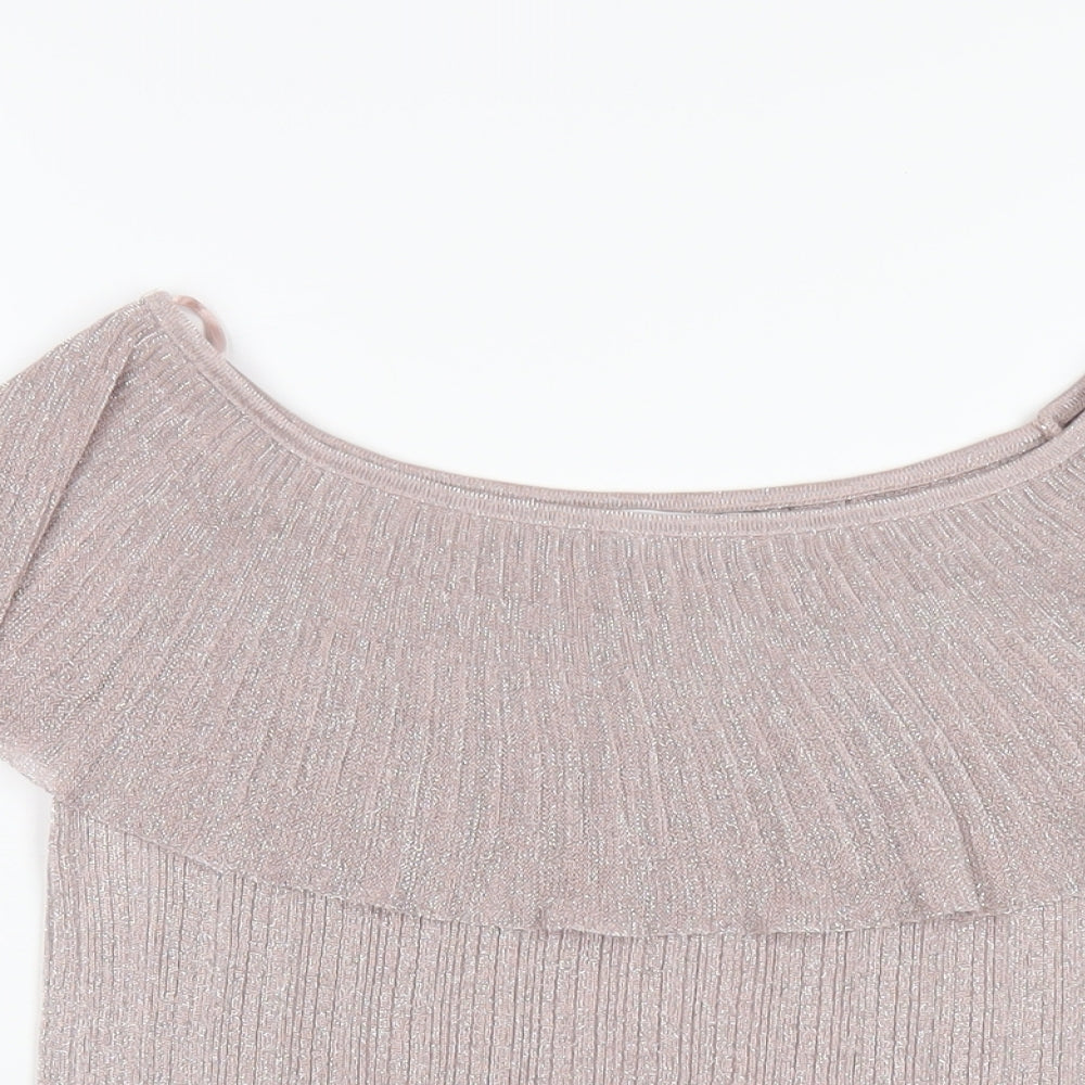 NEXT Womens Pink Polyester Basic T-Shirt Size 10 Off the Shoulder