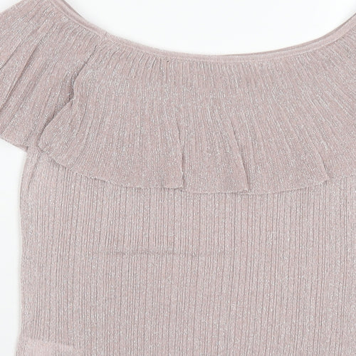 NEXT Womens Pink Polyester Basic T-Shirt Size 10 Off the Shoulder