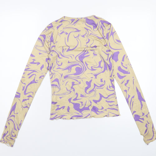 Monki Womens Beige Geometric Polyester Basic T-Shirt Size S Roll Neck