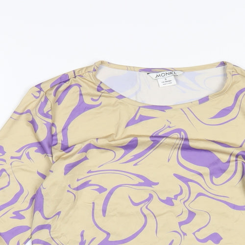 Monki Womens Beige Geometric Polyester Basic T-Shirt Size S Roll Neck