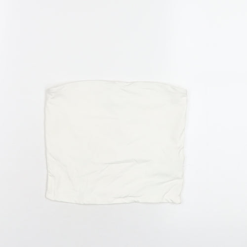 Bershka Womens White Polyamide Basic T-Shirt Size S Square Neck