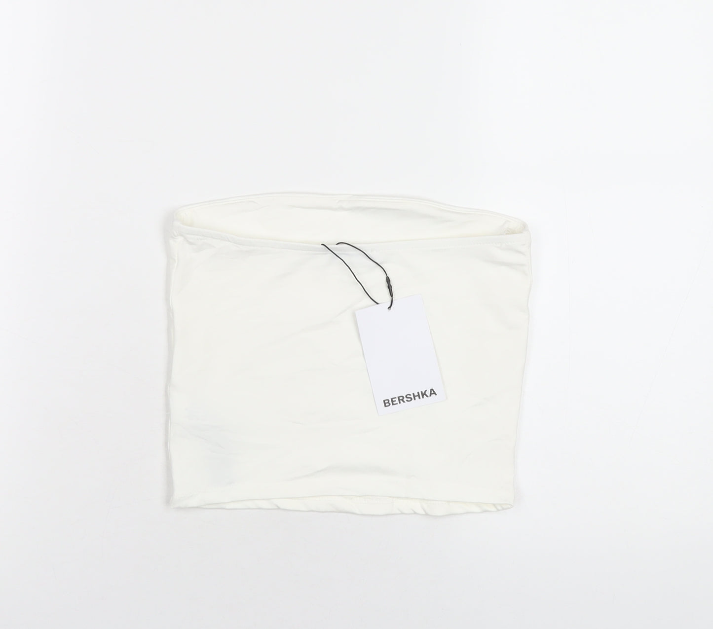 Bershka Womens White Polyamide Basic T-Shirt Size S Square Neck