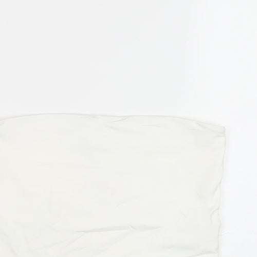 Bershka Womens White Polyamide Basic T-Shirt Size S Square Neck