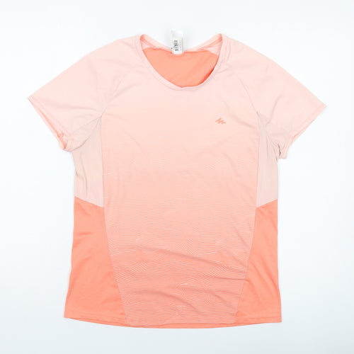 Quechua Womens Orange Polyester Basic T-Shirt Size M V-Neck Pullover