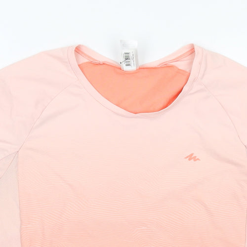 Quechua Womens Orange Polyester Basic T-Shirt Size M V-Neck Pullover