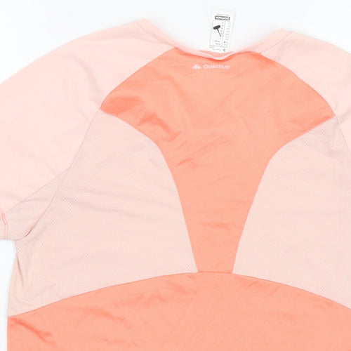 Quechua Womens Orange Polyester Basic T-Shirt Size M V-Neck Pullover