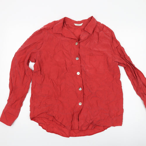 Marks and Spencer Womens Red Cupro Basic Blouse Size 14 Collared
