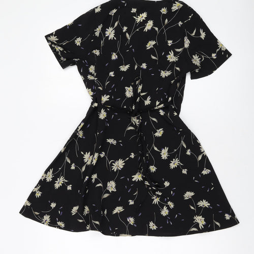 Boohoo Womens Black Polyester Wrap Dress Size 4 V-Neck Tie