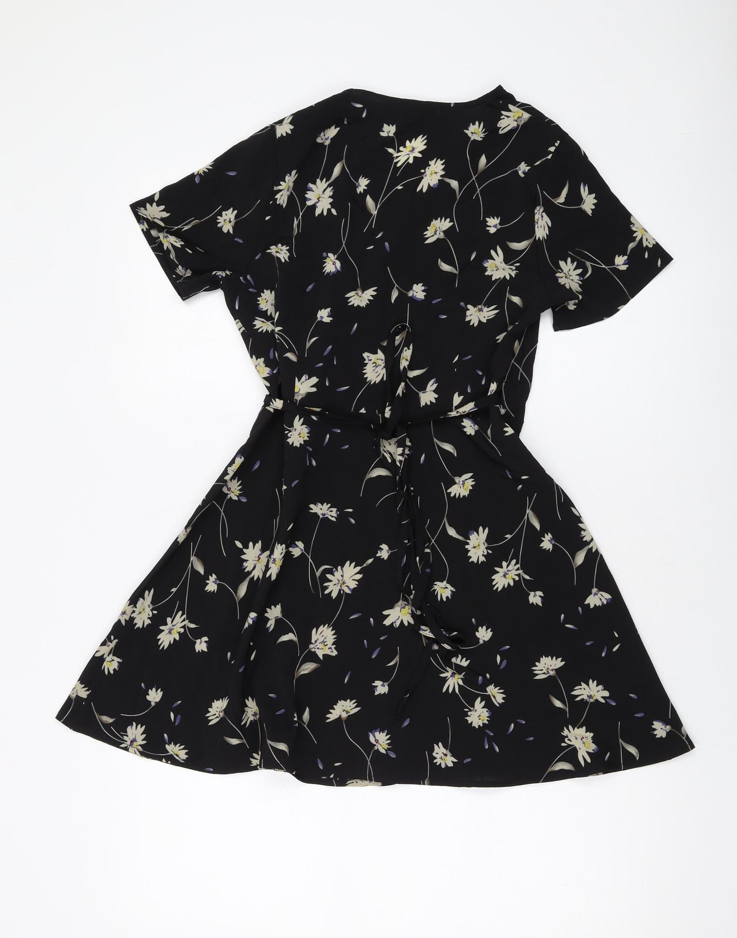 Boohoo Womens Black Polyester Wrap Dress Size 4 V-Neck Tie