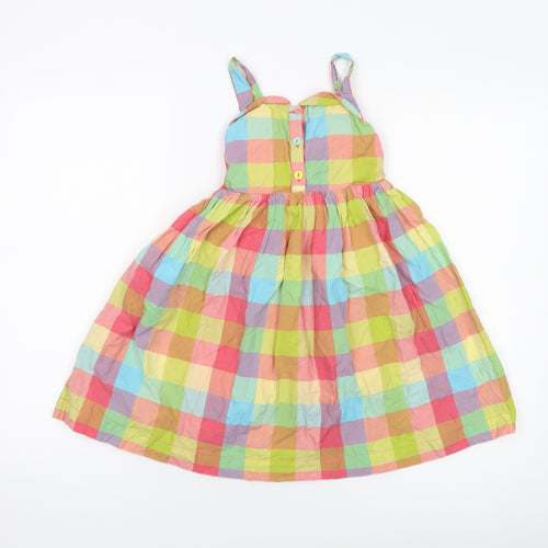 Indigo Girls Multicoloured Check Cotton Skater Dress Size 6-7 Years Square Neck Button