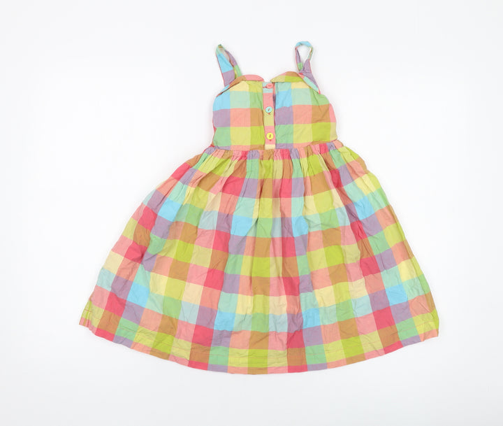 Indigo Girls Multicoloured Check Cotton Skater Dress Size 6-7 Years Square Neck Button
