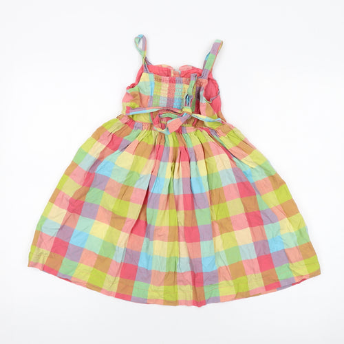Indigo Girls Multicoloured Check Cotton Skater Dress Size 6-7 Years Square Neck Button