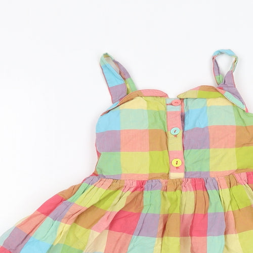 Indigo Girls Multicoloured Check Cotton Skater Dress Size 6-7 Years Square Neck Button