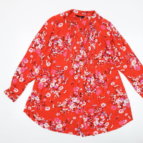 Yours Womens Red Floral Viscose Tunic Blouse Size 16 V-Neck