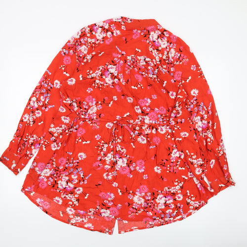 Yours Womens Red Floral Viscose Tunic Blouse Size 16 V-Neck