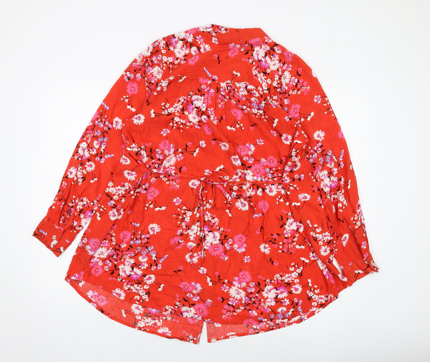 Yours Womens Red Floral Viscose Tunic Blouse Size 16 V-Neck