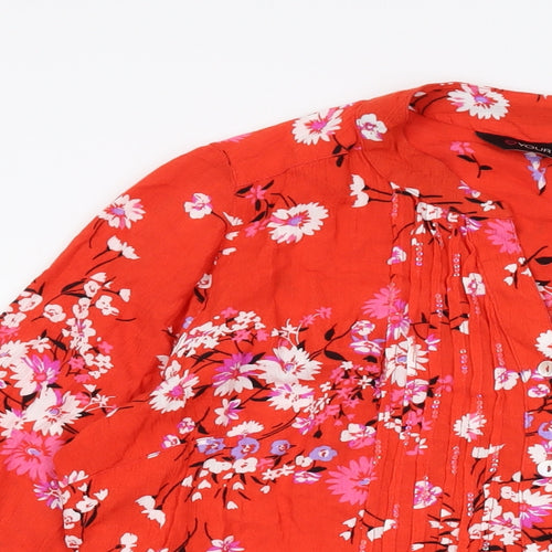 Yours Womens Red Floral Viscose Tunic Blouse Size 16 V-Neck
