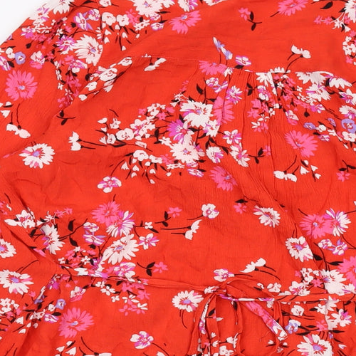 Yours Womens Red Floral Viscose Tunic Blouse Size 16 V-Neck