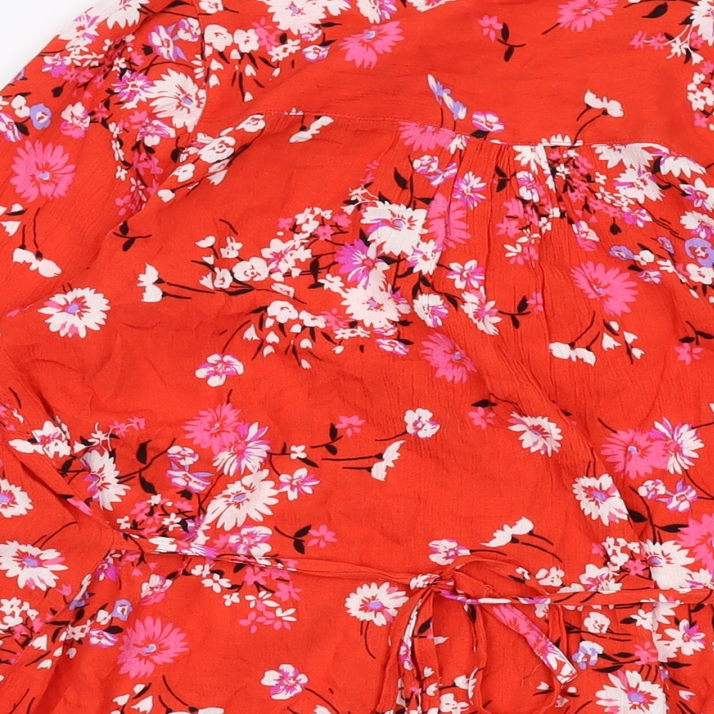 Yours Womens Red Floral Viscose Tunic Blouse Size 16 V-Neck