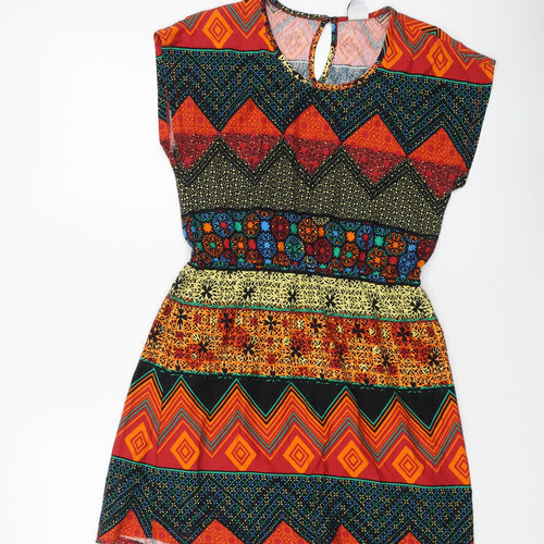 VERO MODA Womens Multicoloured Geometric Cotton A-Line Size M Round Neck Pullover