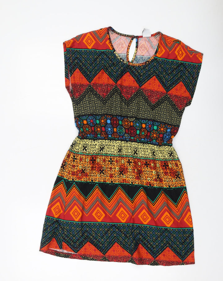 VERO MODA Womens Multicoloured Geometric Cotton A-Line Size M Round Neck Pullover