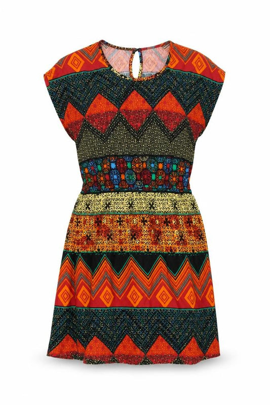 Front view of Vero Moda women’s multicoloured geometric cotton a-line, size M, round neck pullover