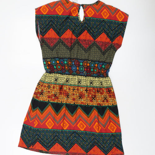 VERO MODA Womens Multicoloured Geometric Cotton A-Line Size M Round Neck Pullover