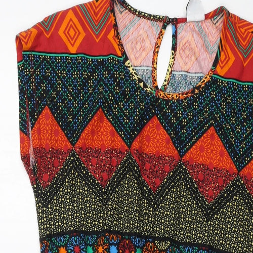 VERO MODA Womens Multicoloured Geometric Cotton A-Line Size M Round Neck Pullover