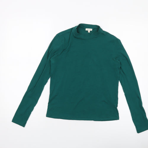 River Island Womens Green Cotton Basic T-Shirt Size 10 Mock Neck