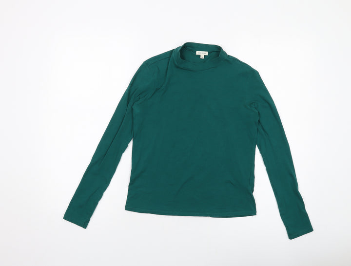 River Island Womens Green Cotton Basic T-Shirt Size 10 Mock Neck