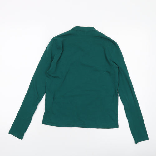 River Island Womens Green Cotton Basic T-Shirt Size 10 Mock Neck