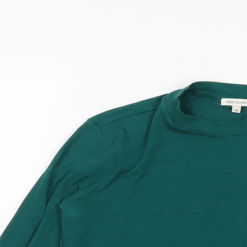 River Island Womens Green Cotton Basic T-Shirt Size 10 Mock Neck