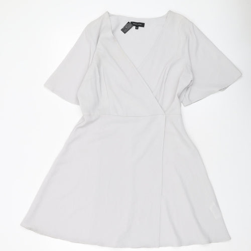 New Look Womens Grey Polyester A-Line Size 12 V-Neck Zip