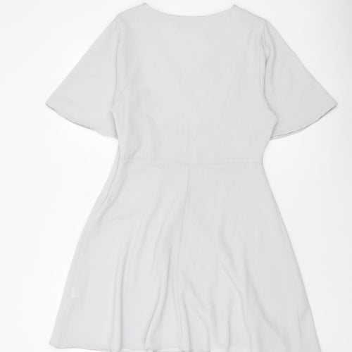 New Look Womens Grey Polyester A-Line Size 12 V-Neck Zip