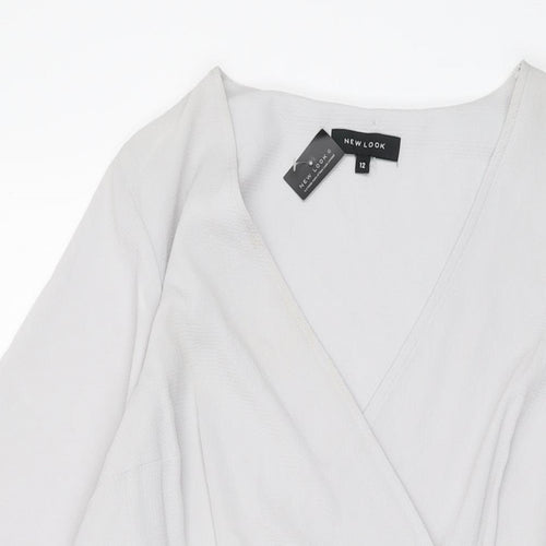New Look Womens Grey Polyester A-Line Size 12 V-Neck Zip