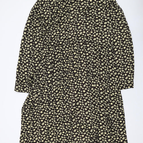 Glamorous Womens Black Geometric Polyester A-Line Size 24 Collared Button