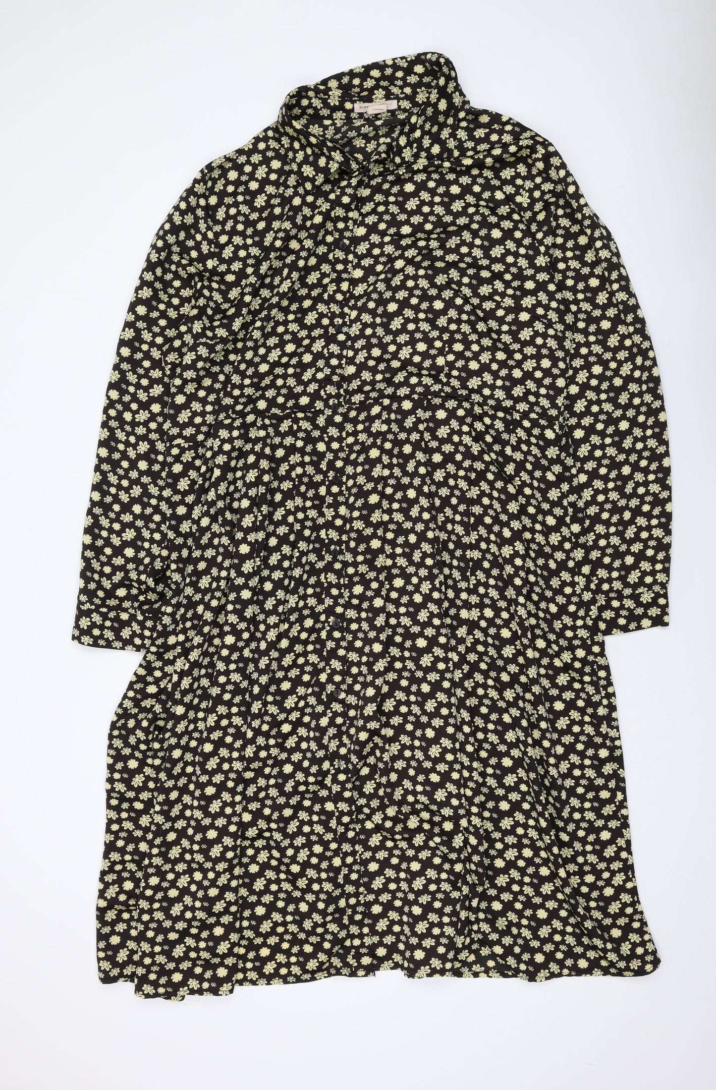 Glamorous Womens Black Geometric Polyester A-Line Size 24 Collared Button