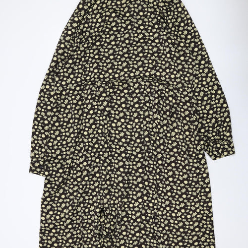 Glamorous Womens Black Geometric Polyester A-Line Size 24 Collared Button