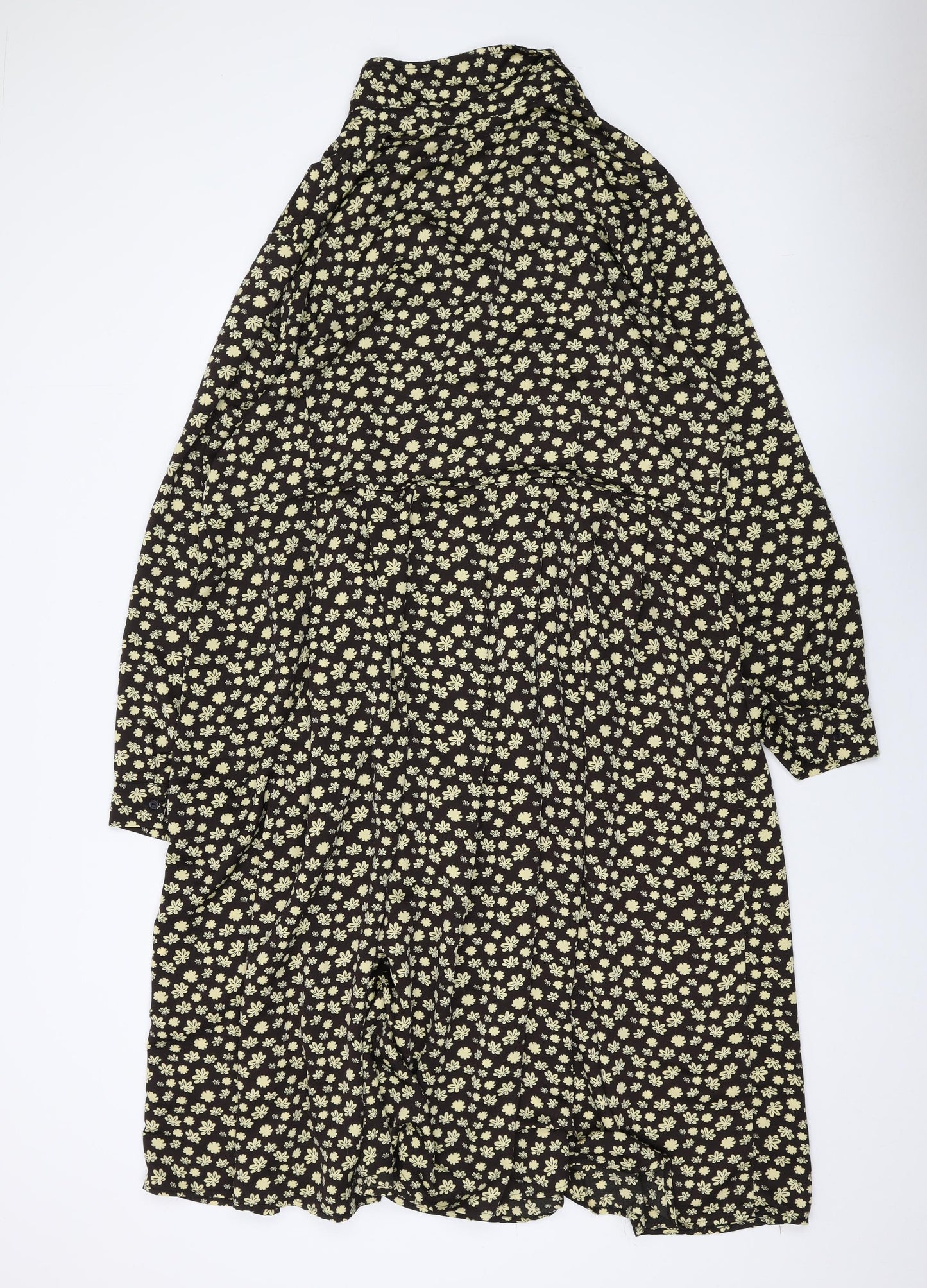 Glamorous Womens Black Geometric Polyester A-Line Size 24 Collared Button