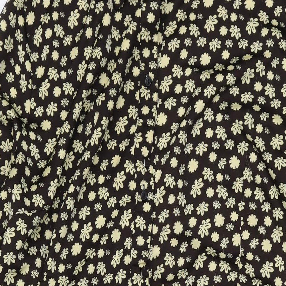 Glamorous Womens Black Geometric Polyester A-Line Size 24 Collared Button
