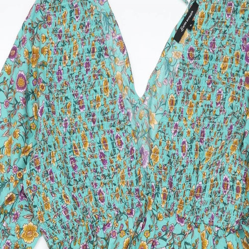 jjwm woman Womens Multicoloured Floral Cotton A-Line Size S V-Neck Tie