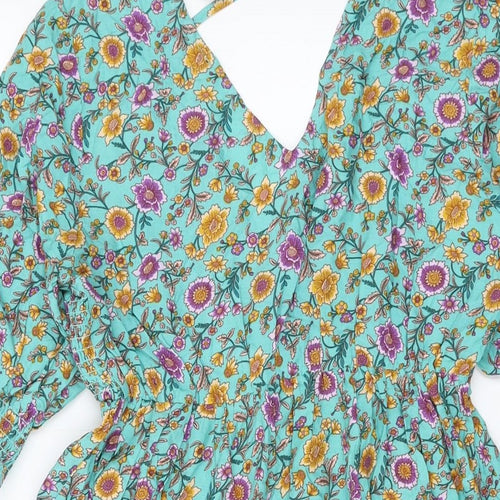 jjwm woman Womens Multicoloured Floral Cotton A-Line Size S V-Neck Tie