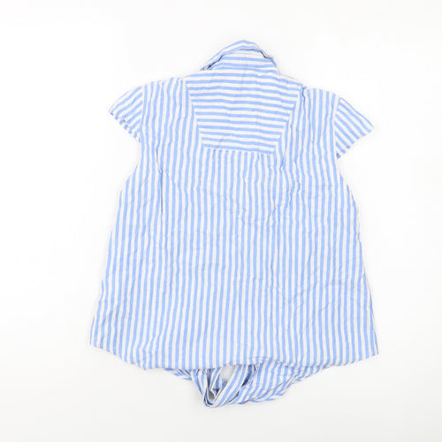 Esprit Womens Blue Striped Cotton Cropped Button-Up Size 8 V-Neck