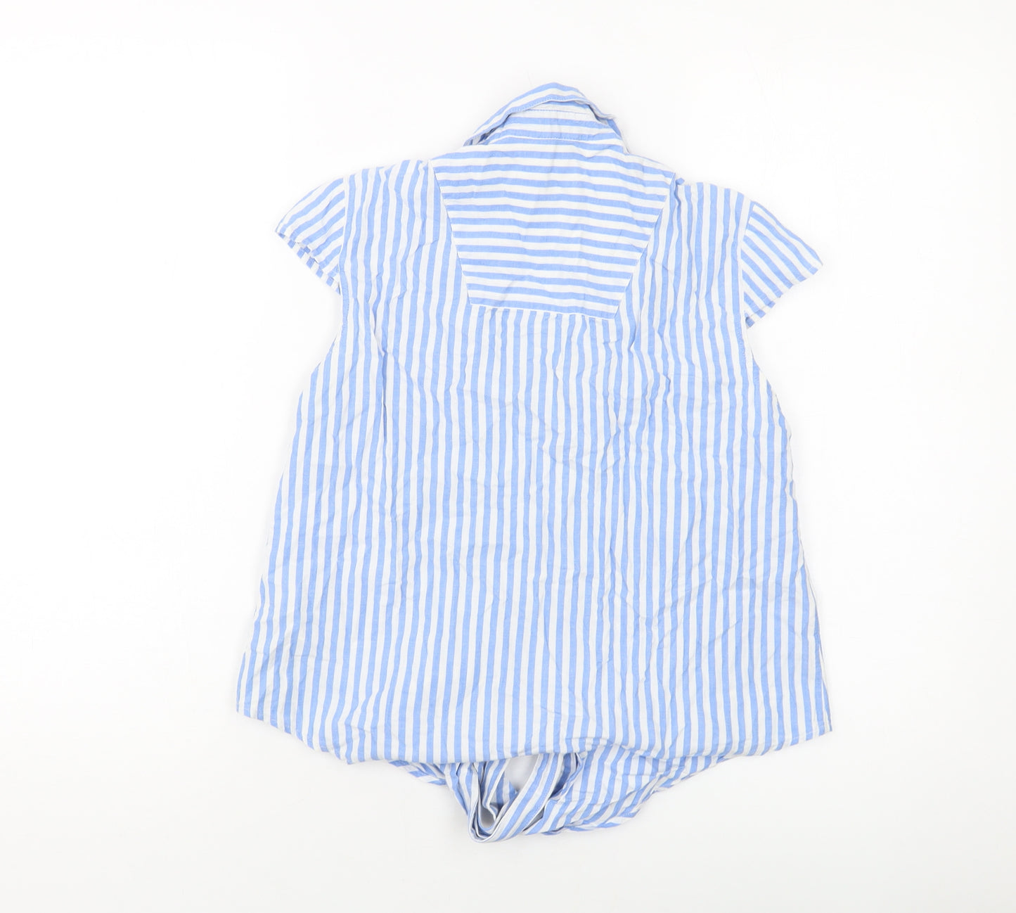 Esprit Womens Blue Striped Cotton Cropped Button-Up Size 8 V-Neck
