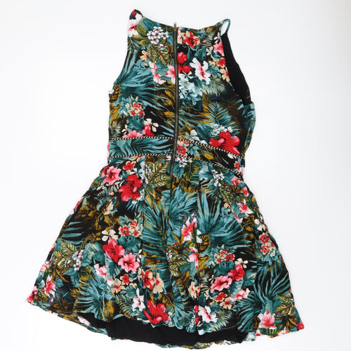 Louche Womens Multicoloured Floral Viscose A-Line Size 8 Square Neck Zip