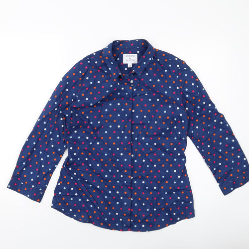 Antoni & Alison Womens Blue Polka Dot Cotton Basic Button-Up Size 10 Collared