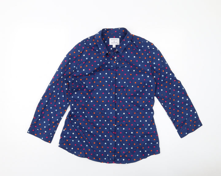 Antoni & Alison Womens Blue Polka Dot Cotton Basic Button-Up Size 10 Collared