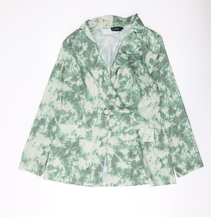 PRETTYLITTLETHING Womens Green Geometric Jacket Size 16 Button